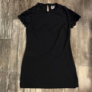 Anne Klein Black Mini Dress with Lace Sleeves